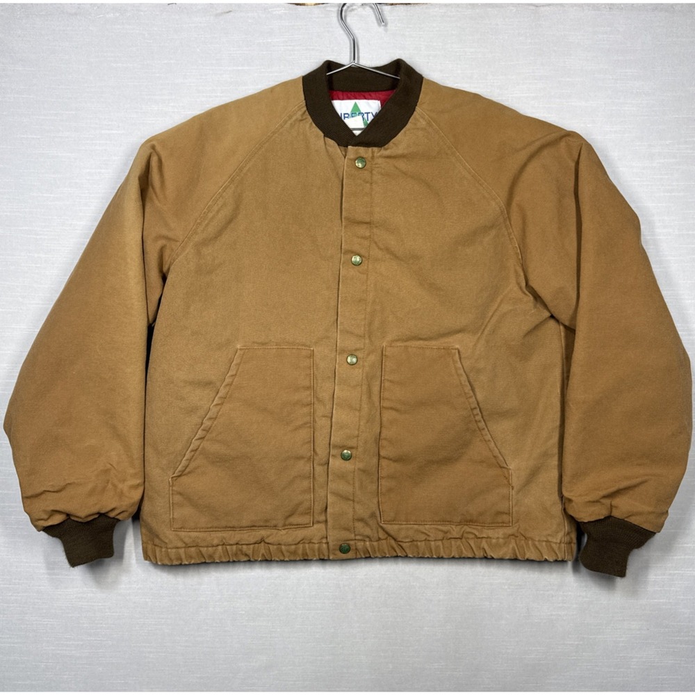 Vintage Liberty‎ Canvas Jacket Men Large Work Chore Jacket Brown Red Quilt Lined